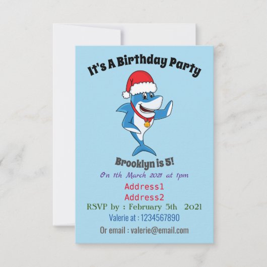 ユメカワイイクリスマスサメのイラスト 招待状 (正面)
