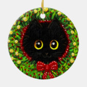 ユモアあふれるクリスマスの黒猫アート クリエーションアーツ セラミックオーナメント (裏面)