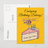 ユモアあふれるヘリコプターの誕生日ケーキ配達アート ポストカード (正面/裏面)