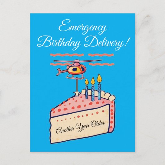 ユモアあふれるヘリコプターの誕生日ケーキ配達アート ポストカード (正面)