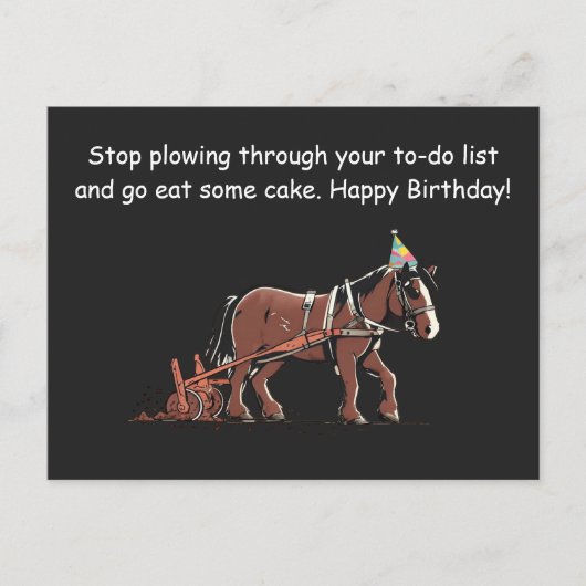 ユモアあふれる馬の誕生日メッセージ ポストカード (正面)