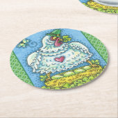 ユモアたっぷりのアイルランドの雌鳥、グリーンエッグとクローバーがキュート ラウンドペーパーコースター (アングル)