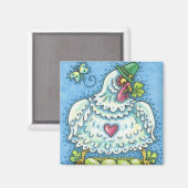 ユモアたっぷりのアイルランドの雌鳥、緑の卵とクローバーがキュート マグネット (正面/裏面)