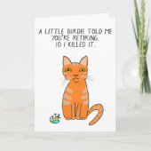 ユモアたっぷりのオレンジ色の猫のイラスト引退カード カード (正面)