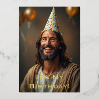 ユモアたっぷりのクリスマスカード  イエスの誕生日 - ホリデーカード 箔シーズンカード