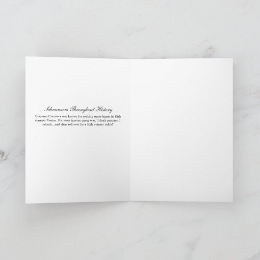 ユモアたっぷりのシュナウザー カサノバ 折りたたみグリーティングカード カード (内部)