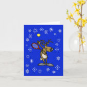 ユモアたっぷりのトナカイとテニスラケットのクリスマスカード カード (黄色い花)