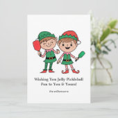 ユモアたっぷりのピックルボールクリスマスエルフ、カスタムテキスト付き シーズンカード (スタンド正面)