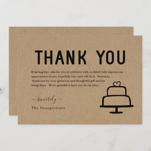 ユモアたっぷりの無料ケーキ感謝カード サンキューカード (正面/裏面)