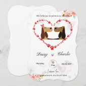 ユモアたっぷりの犬の結婚式招待状 (正面/裏面)