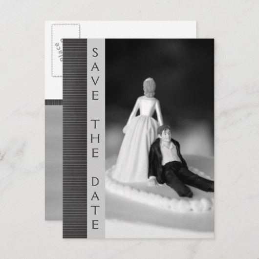 ユモアたっぷりの結婚式事前お知らせ 案内ポストカード (正面/裏面)