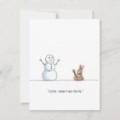 ユモアたっぷりの雪だるま カリフラワー泥棒 ホリデーカード (正面)