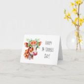 ユモアなかわいい牛の駄洒落 母の日カード カード (黄色い花)