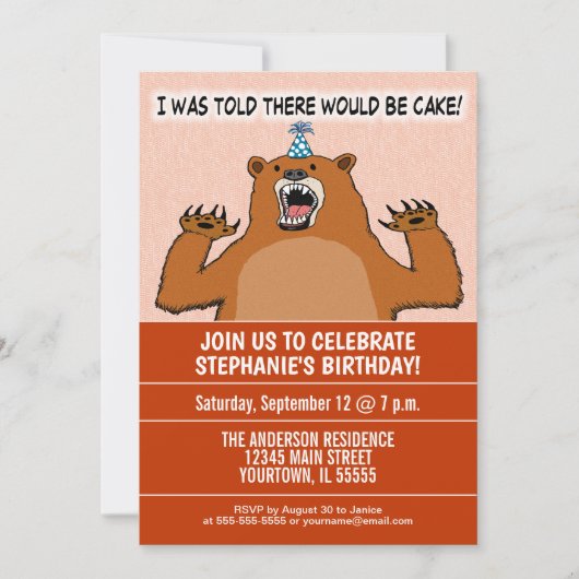 ユモアなクマのケーキ誕生日パーティー 招待状 (正面)