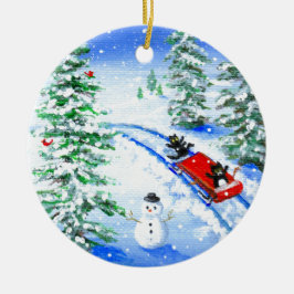 ユモアなクリスマスの黒猫アート クリエーションアーツ セラミックオーナメント