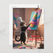 ユモアな猫のケーキ 誕生日グリーティングカード ポストカード (正面/裏面)