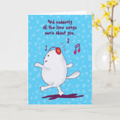 ユモアな猫のメッセージ、青いバレンタイン カード (黄色い花)