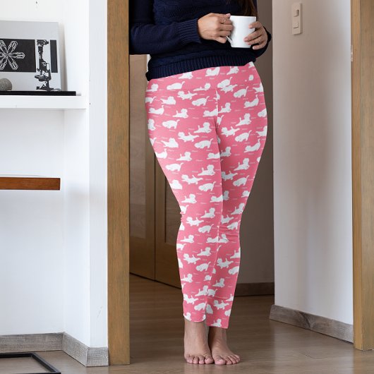 ユモアな猫のヨガ ポーズ パターン ピンク レギンス