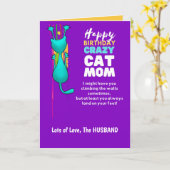 ユモアな猫ママ 誕生日 妻へ 夫から カード (黄色い花)