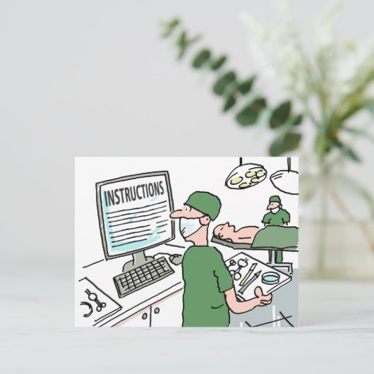 ユモアの医療カード - 外科医が手術の指示を確認 ポストカード (スタンド正面)