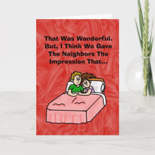 ユモアカップル ベッド ロマンチック カード (正面)