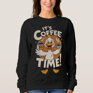 ユモア満点のカートゥーンダックコーヒータイムイラスト スウェットシャツ