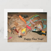 ユモア満点のゴールデンレトリバー新年会 シーズンポストカード (正面/裏面)