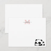 ユモア満点の横になったパンダ スクリプト ピンク モダン モノグラム ノートカード (正面/裏面)