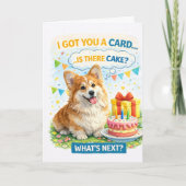 ユモア満載のコーギー誕生日カード 「ケーキのにおいがする？」 カード (正面)
