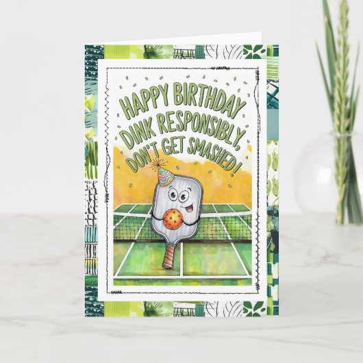 ユモア満載のピックルボール誕生日カード カード (正面)