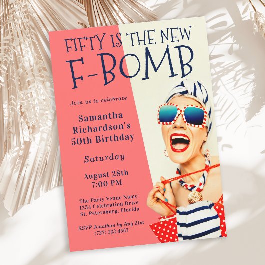 ユモア満載 レトロな50歳誕生日F爆弾招待状 招待状