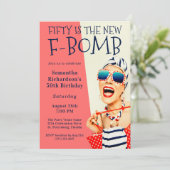 ユモア満載 レトロな50歳誕生日F爆弾招待状 招待状 (スタンド正面)