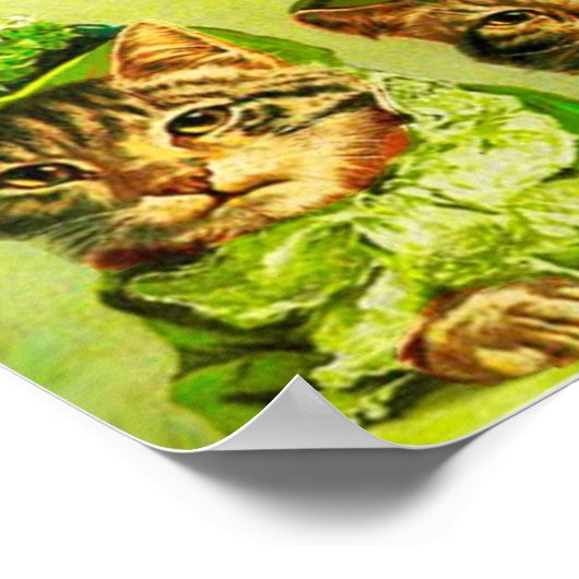ユモア溢れるアンティークスタイルのセントパトリックデーの猫たち,ハートのモノグラム ポスター (角)