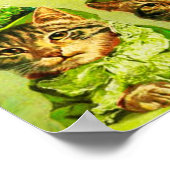 ユモア溢れるアンティークスタイルのセントパトリックデーの猫たち ハート付き ポスター (角)