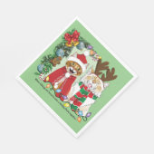 ユモア溢れるクリスマス猫のホリデー写真 兄弟 グリーン スタンダードランチョンナプキン (角)