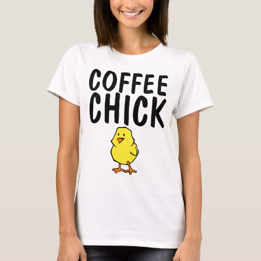 ユモア溢れるコーヒー好きのためのTシャツ、「コーヒー好きな女」 Tシャツ (正面)
