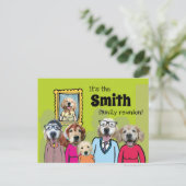 ユモア溢れるゴールデンレトリバー 犬 家族の再会 案内ポストカード (スタンド正面)