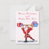 ユモア溢れるフィットネスサンタクロースのクリスマスカード ノートカード (正面)