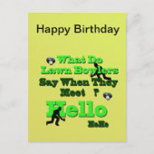 ユモア溢れるラウンド・ボウリングの誕生日グリーティングカード ポストカード (正面)