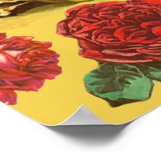 ユモア溢れるヴィンテージスタイルのバレンタインデー猫,ハート,ローズ ポスター (角)