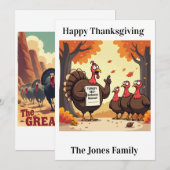 ユモア溢れる感謝祭のカード - "七面鳥の防御" シーズンカード (正面/裏面)