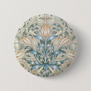 ユリおよびザクロのヴィンテージの花の芸術のデザイン 缶バッジ