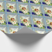 ユリとの天使のヴィンテージのビクトリアンなイメージ ラッピングペーパー (角)