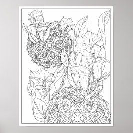 ユリと葉マンダラアダルトカラーリング ポスター