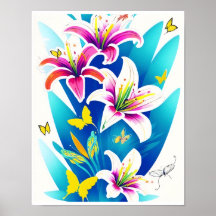 ユリと黄色の蝶