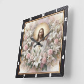 ユリに囲まれたイエスバラ スクエア壁時計 (傾斜)