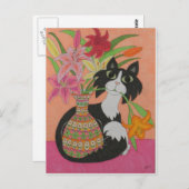 ユリのあるタキシード猫 ポストカード (正面/裏面)