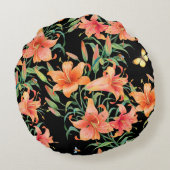 ユリのシームレスな背景パターン。  ラウンドクッション (裏面)