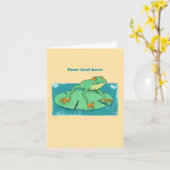 ユリの上にかわいい緑のカエル カード (黄色い花)