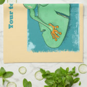 ユリの上にかわいい緑のカエル キッチンタオル (折り畳み)